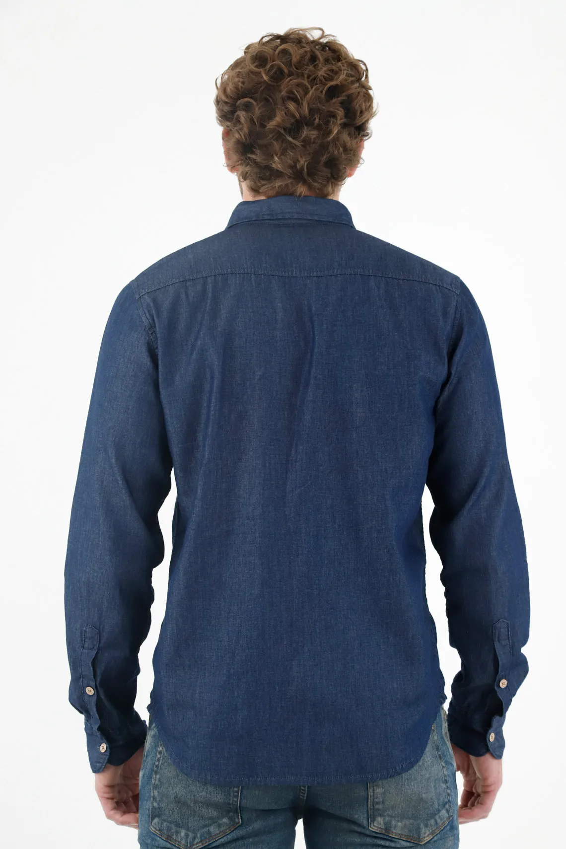 Camisa azul en chambray para hombre