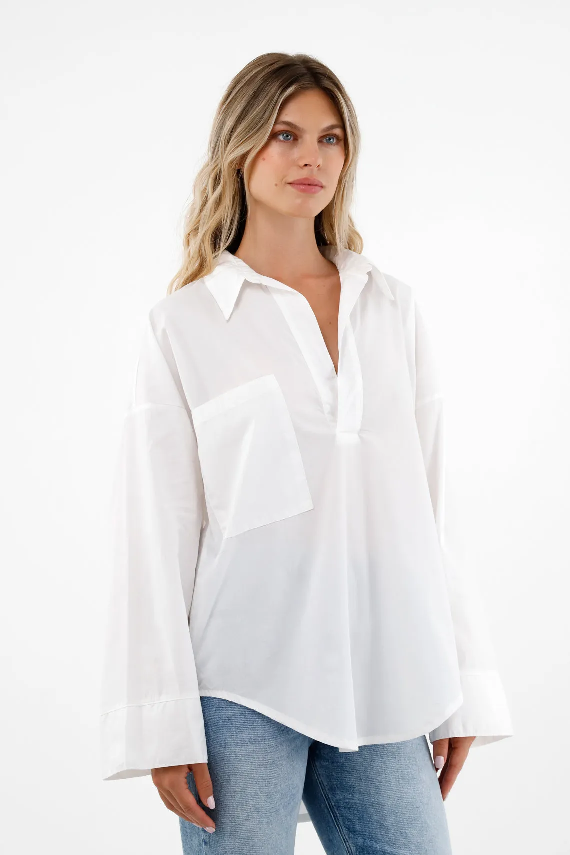 Camisa blanca en popelina para mujer