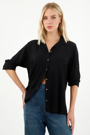 Camisa manga larga negra para mujer