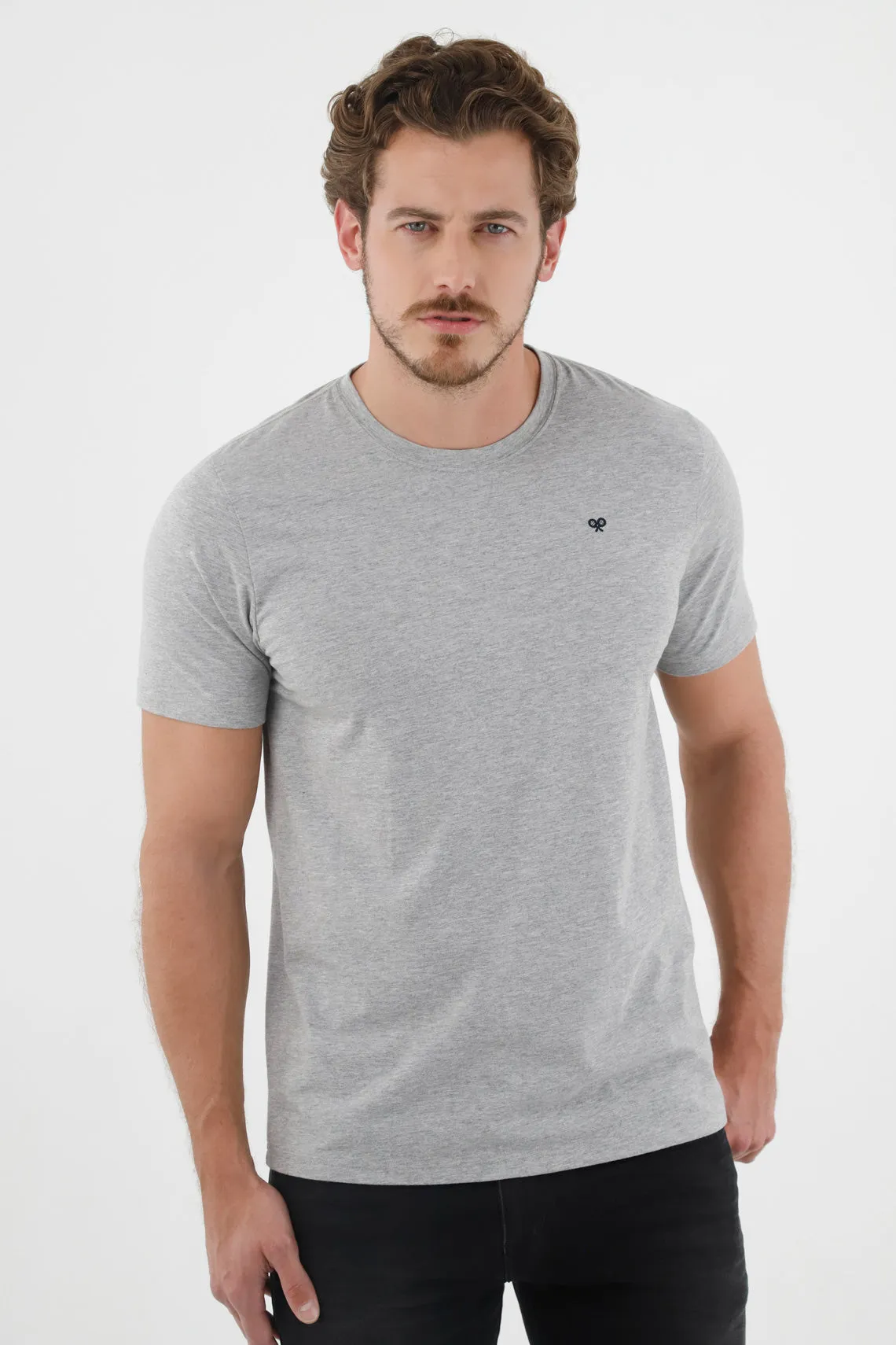 Camiseta gris cuello redondo para hombre