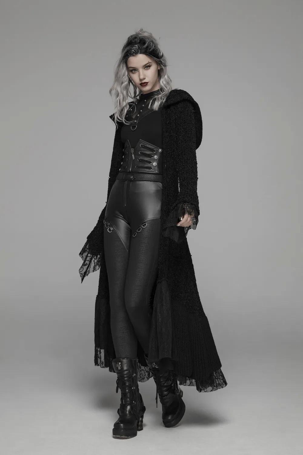 Chic Hooded Gothic Lace Trim Woolen Cloak Coat