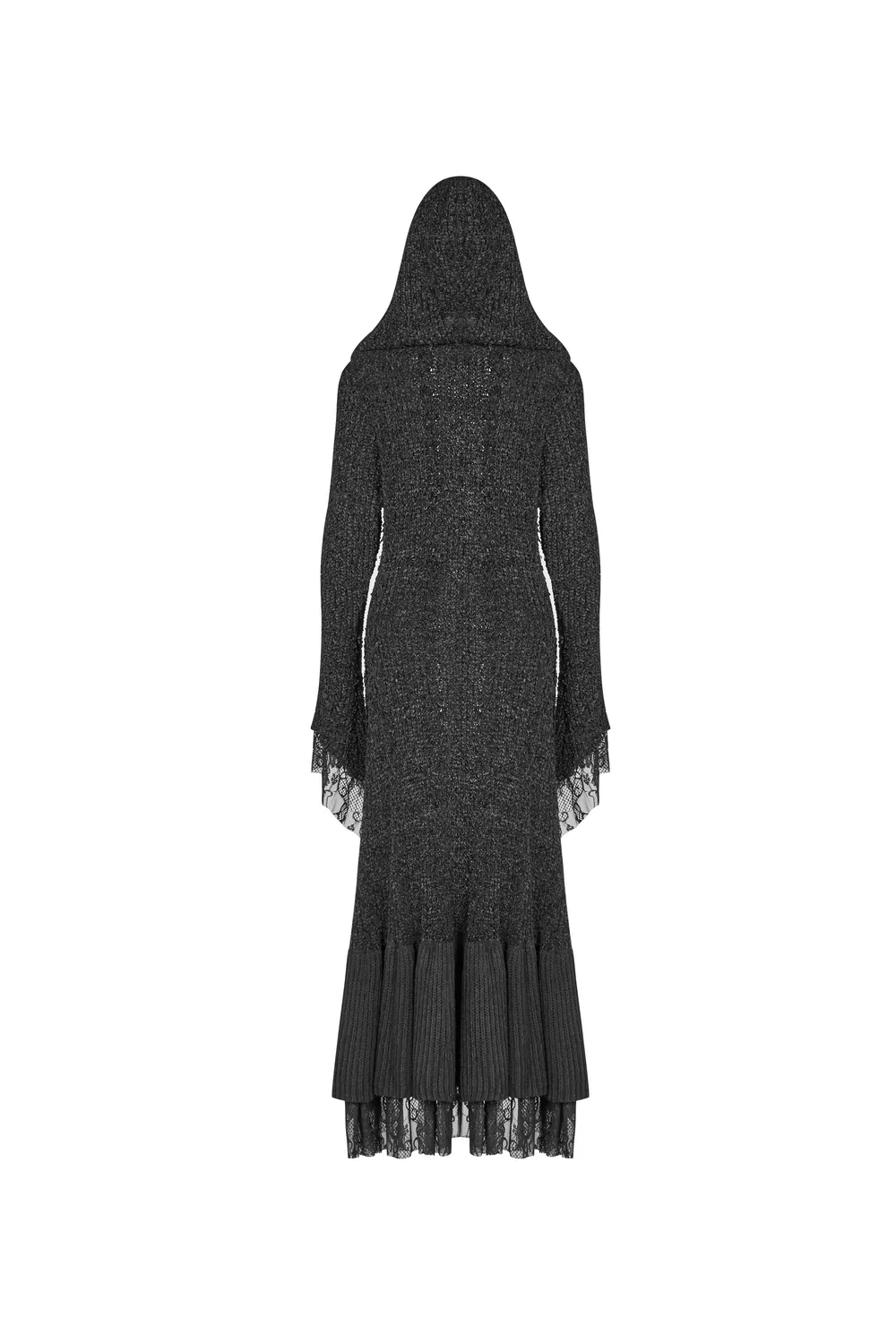 Chic Hooded Gothic Lace Trim Woolen Cloak Coat