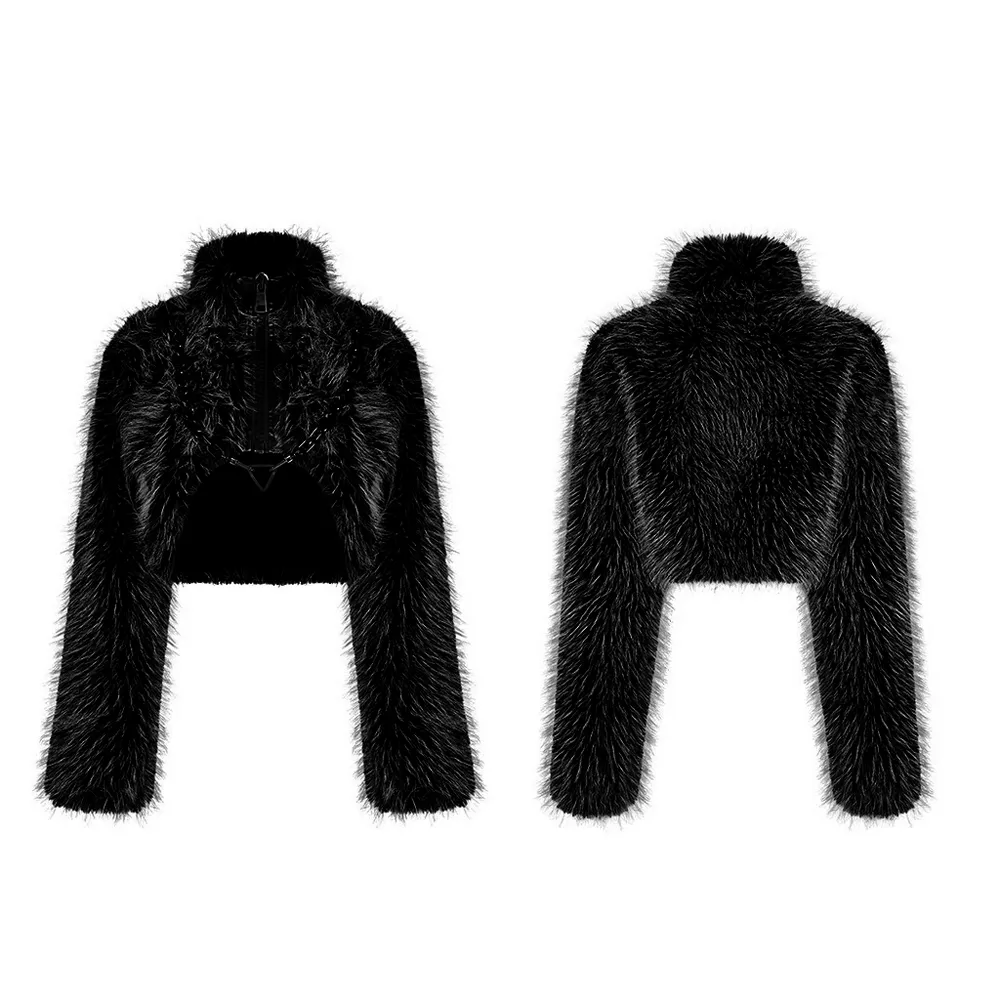 Chic Punk Faux Fur Zippered Crop Jacket