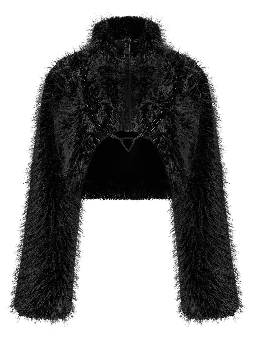 Chic Punk Faux Fur Zippered Crop Jacket