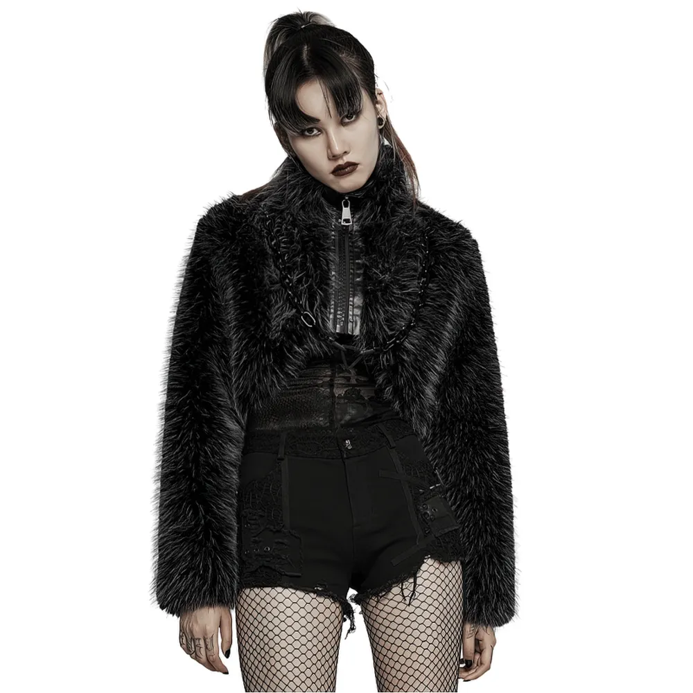 Chic Punk Faux Fur Zippered Crop Jacket