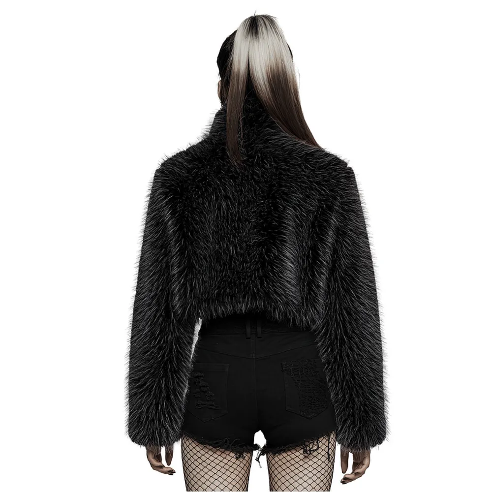 Chic Punk Faux Fur Zippered Crop Jacket