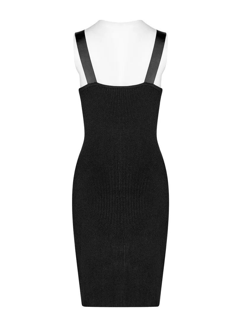 Chic Ribbed Woolen Midi Dress with Sling Straps