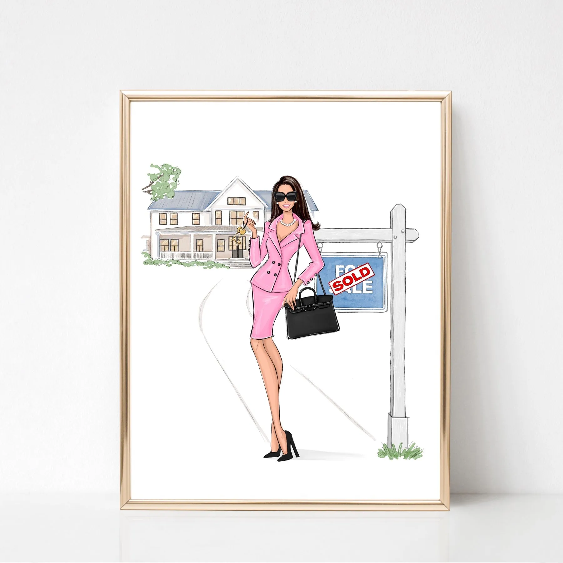 Custom name real estate agent fashion illustration art print