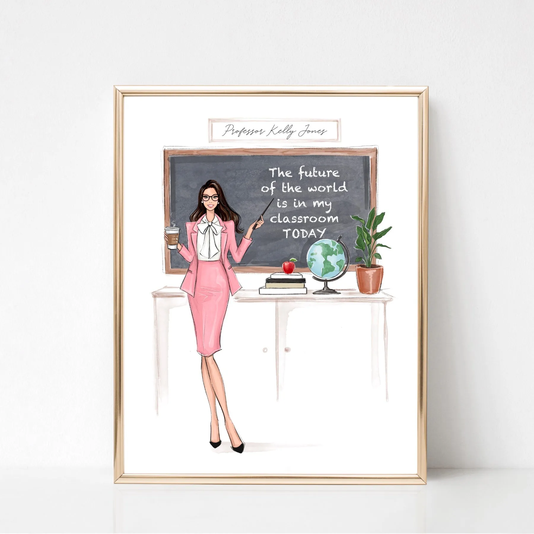 Custom name teacher fashion illustration art print