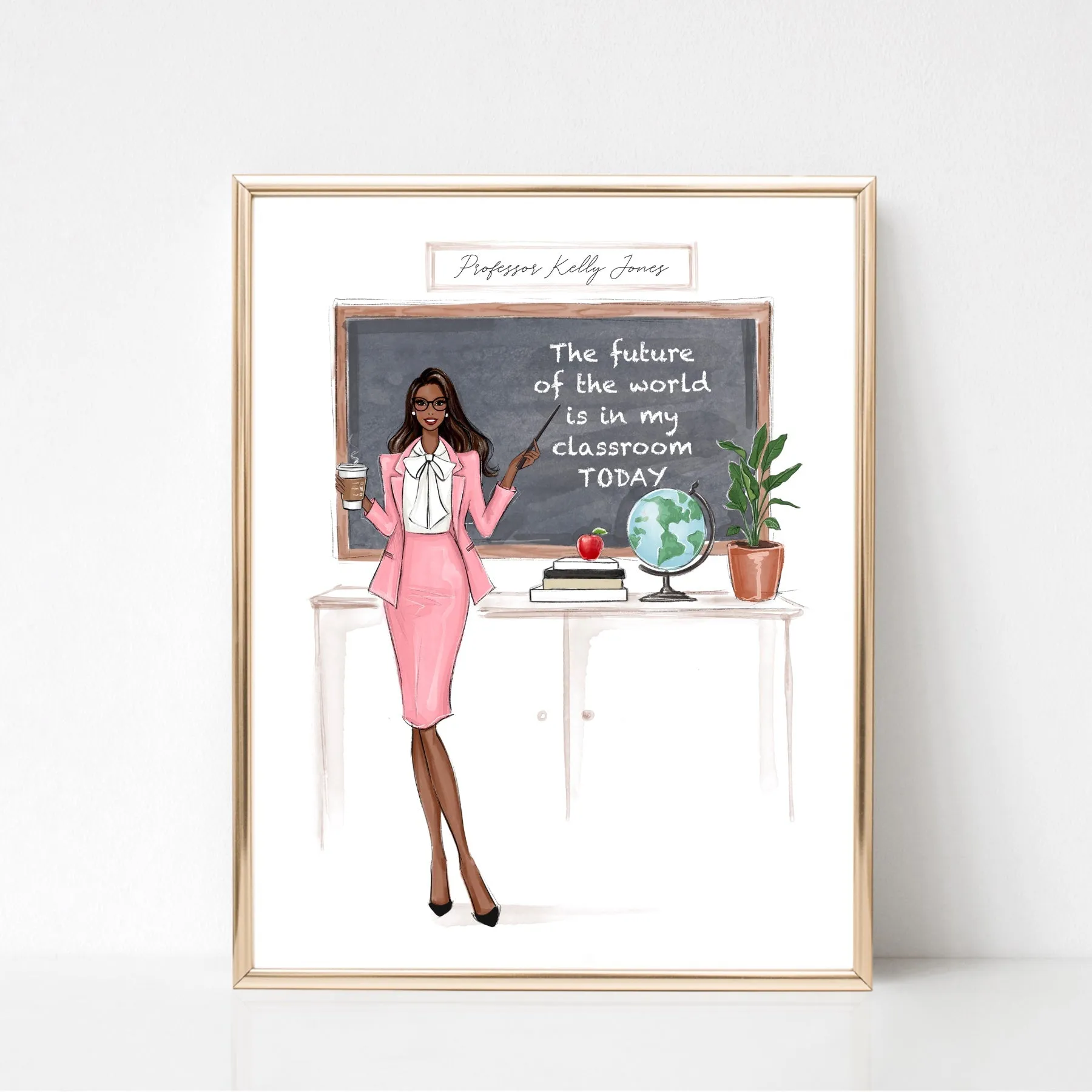 Custom name teacher fashion illustration art print