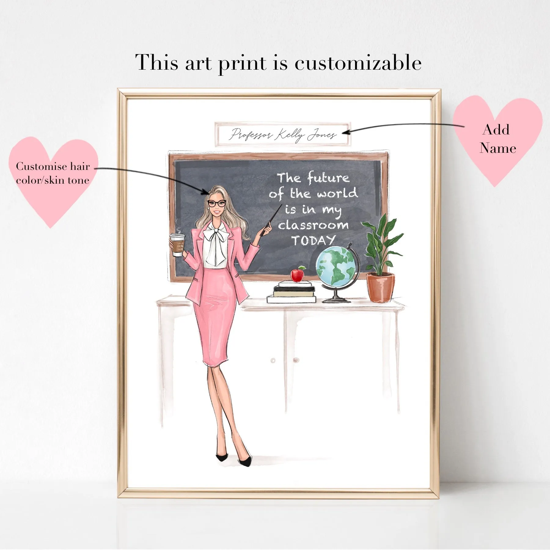 Custom name teacher fashion illustration art print