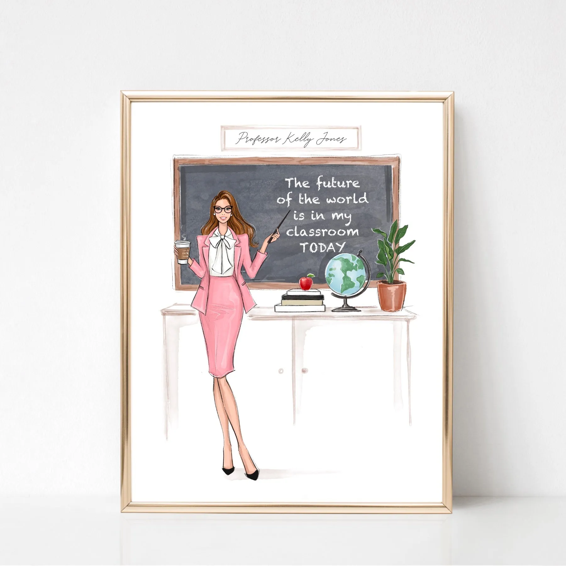 Custom name teacher fashion illustration art print