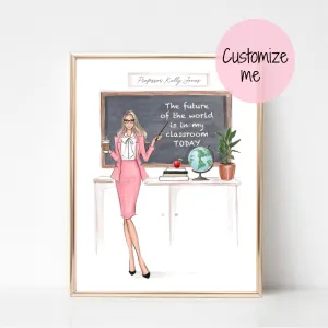 Custom name teacher fashion illustration art print