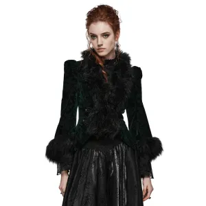 Embossed Velvet Goth Short Jacket with Wool Trim