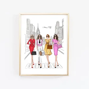 Girls in the New York city fashion illustration, best friends art print