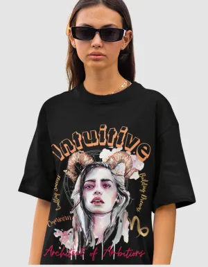 Intuitive Capricorn Graphic Printed Oversized T-Shirt For Women