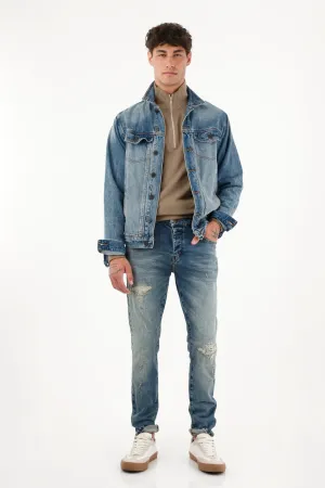 Jean Skinny tiro medio con rotos para hombre