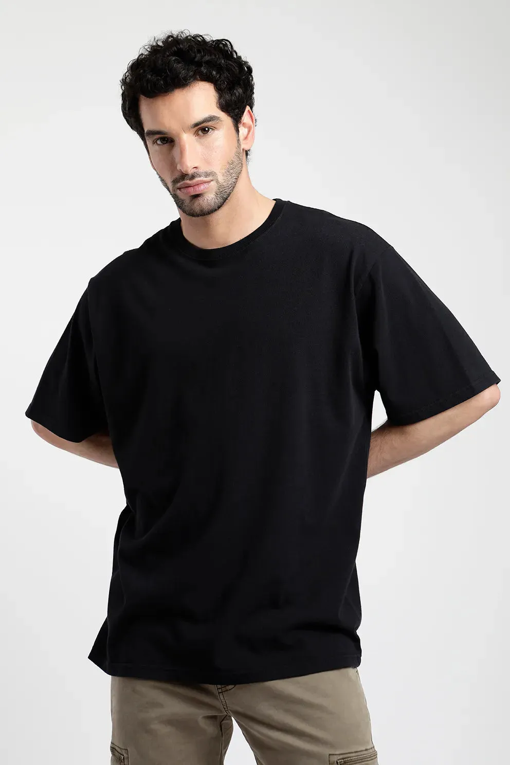 Polera manga corta hombre Oversize negro - Algodón orgánico