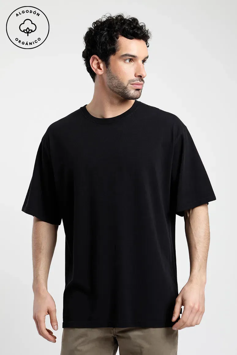 Polera manga corta hombre Oversize negro - Algodón orgánico