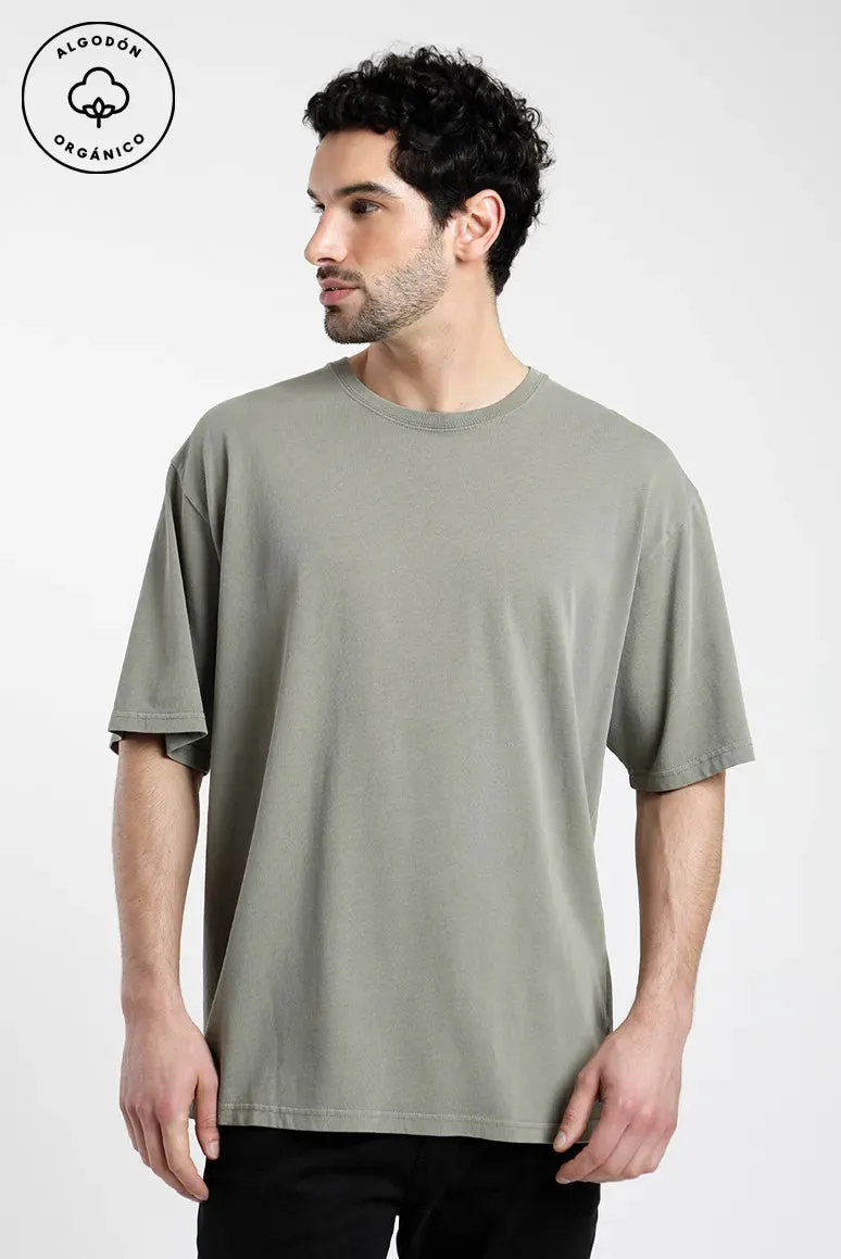 Polera manga corta hombre Oversize verde - Algodón orgánico