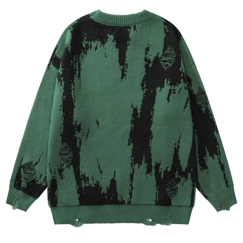 Punk Gothic Ripped Knitted Sweaters / Grunge Fashion O-Neck Letter Print Pullover