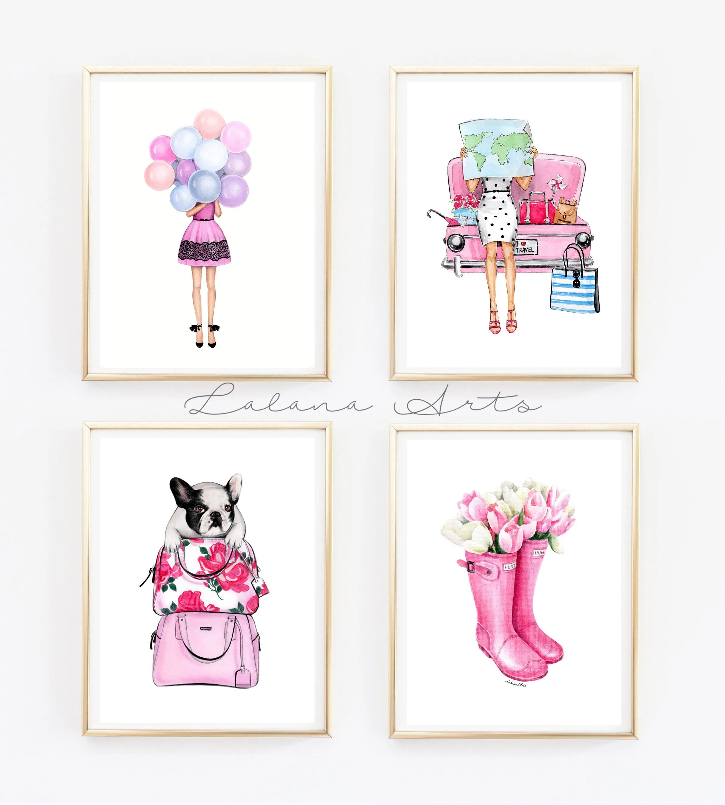 SET OF 4 PRINTS in Pink tones fashion illustrations