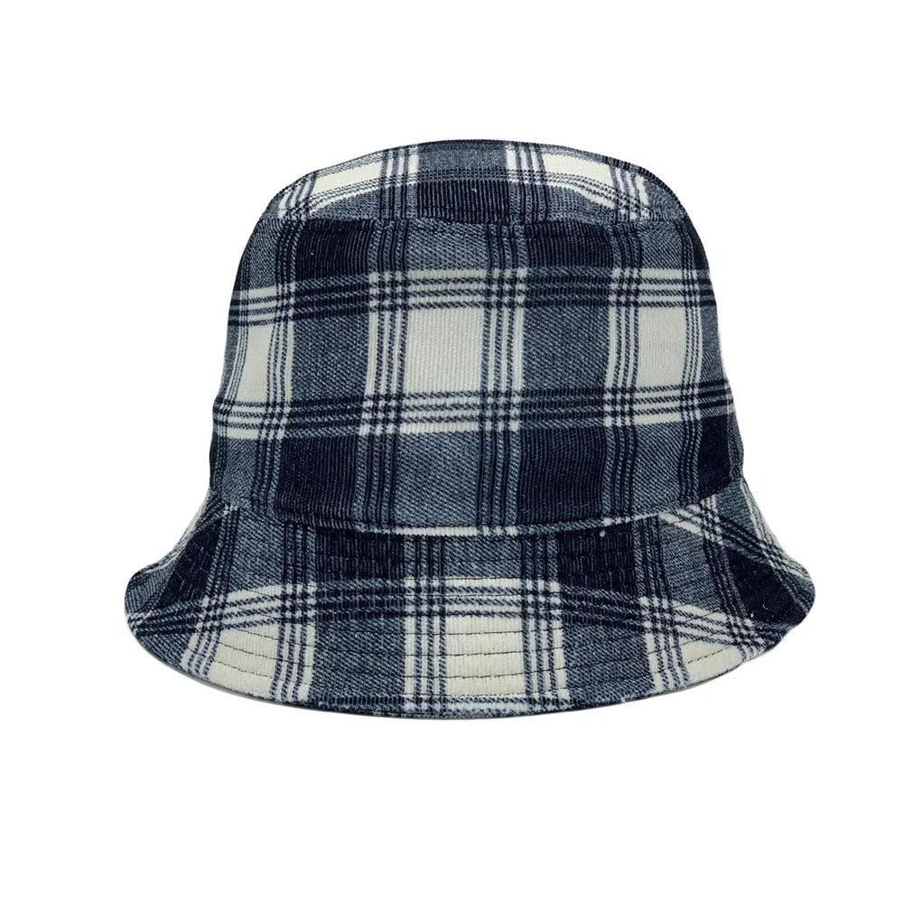 Tartan Plaid Bucket Hat - Flannel Lumberjack Packable Fisherman Sun Cap Outdoor Travel Unisex LDB1559